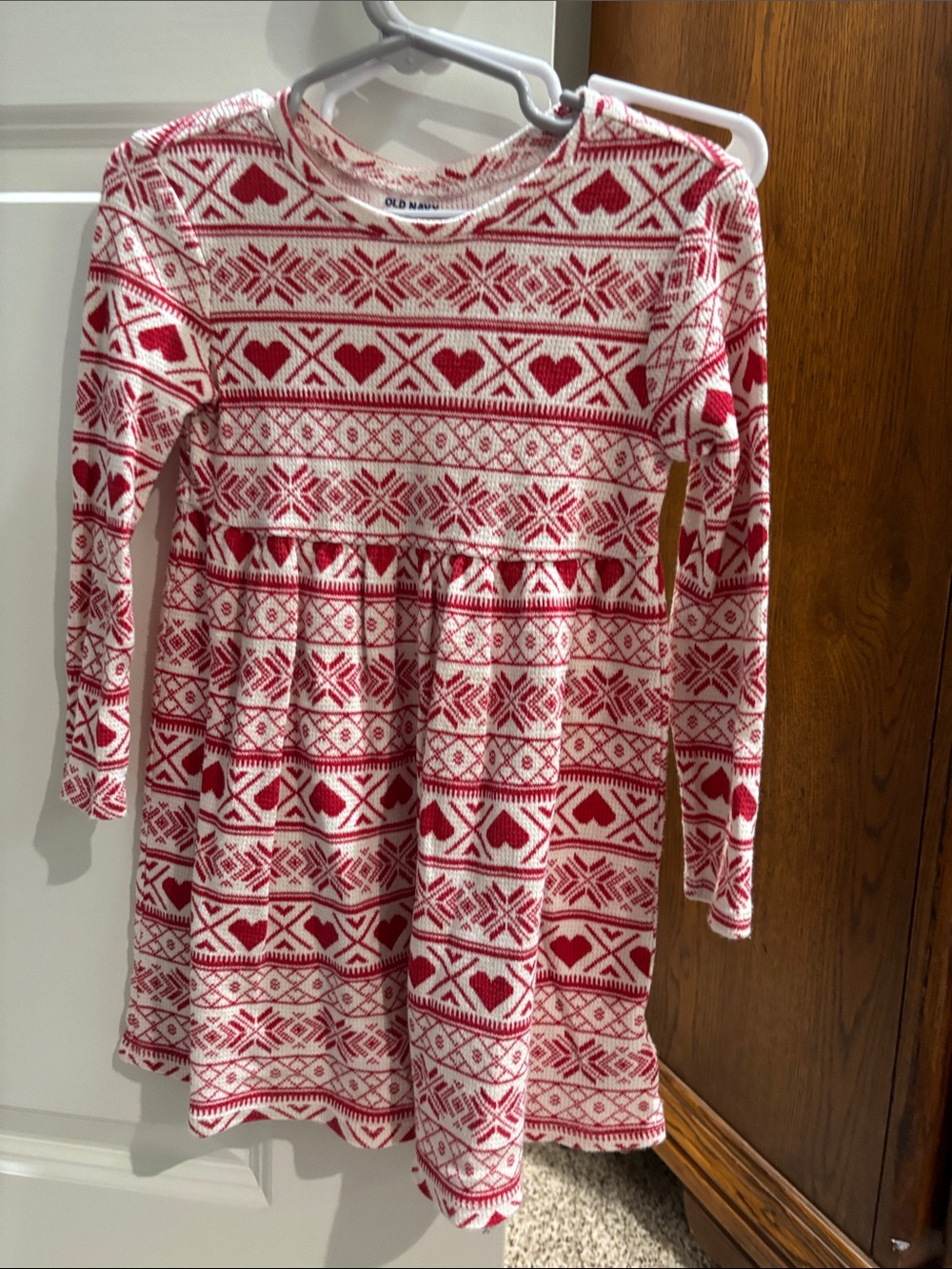 Old Navy Red & White Heart Fair Isle Knit Dress
